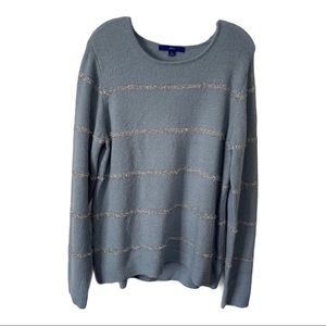 Apt. 9 Blue Sweater Silver Texture Detail Striped